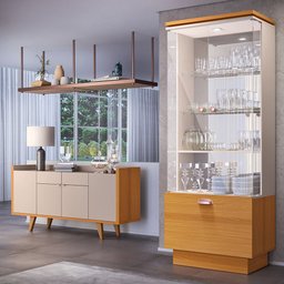 Conjunto Decorativo Cristaleira e Buffet Aparador Peggy/albâni Off White/cinamomo G26 - Gran Belo - 7