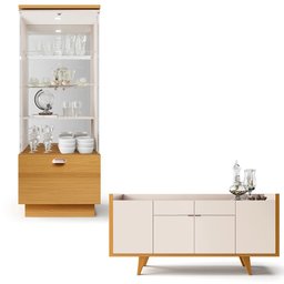 Conjunto Decorativo Cristaleira e Buffet Aparador Peggy/albâni Off White/cinamomo G26 - Gran Belo - 6
