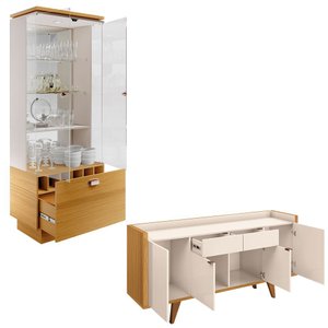 Conjunto Decorativo Cristaleira e Buffet Aparador Peggy/albâni Off White/cinamomo G26 - Gran Belo