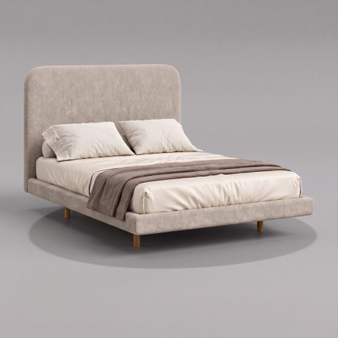 Cama Box Base Queen com Cabeceira Zaya 158x198 Flutuante Estilo Japonesa Bouclê Bege - Desk Design