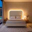 Ver imagem 2 de Cama Box Base Queen com Cabeceira Zaya 158x198 Flutuante Estilo Japonesa Bouclê Bege - Desk Design