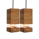 Ver imagem 1 de Kit 2 Pendente Luna em Madeira e Cristais Amêndola Clara – Bivolt, Soquete E27