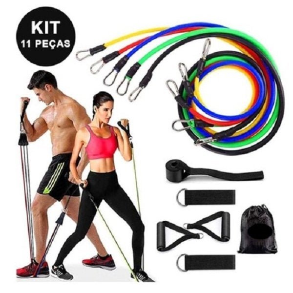 Kit Elasticos Tubing Exercícios 11 Peças Pilates Funcional - 2