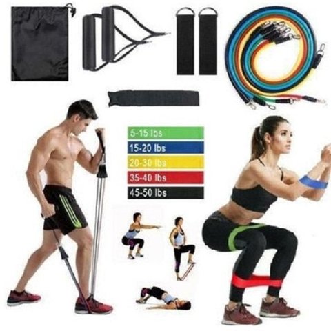 Kit Elásticos 5 Faixas 11 Peças Pìlates Intensidade Yoga