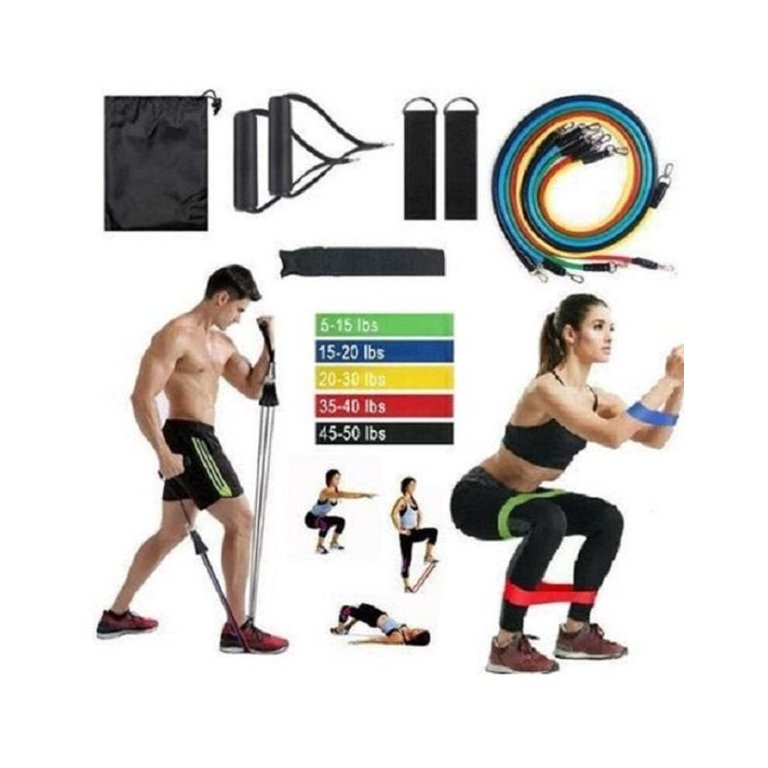 Kit Elásticos 5 Faixas 11 Peças Pìlates Intensidade Yoga