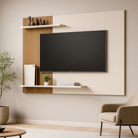 Painel P/ Tvs de até 50" Modelo Menfis 2 Prateleiras em Mdf:off White