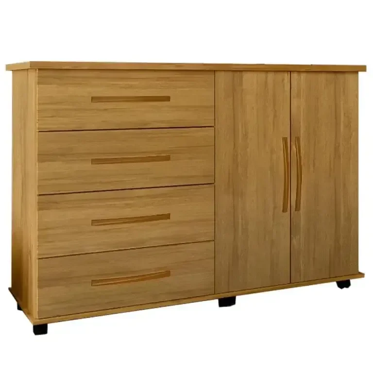Cômoda Bali 4 Gavetas 2 Portas com Rodinha Mel