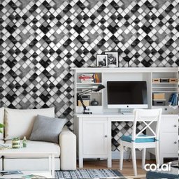 Papel De Parede Adesivo Lavável Quadrados Pretos 3D 6M - 1