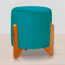 Ver imagem 1 de Puff Jade Suede Azul Turquesa Pés de Madeira - Vallisa Decor
