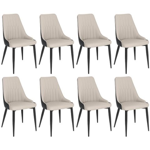 Kit 8 Cadeiras de Jantar Estofada Torino Design Italiano Costuras Geométricas Base em Metal - Bege-