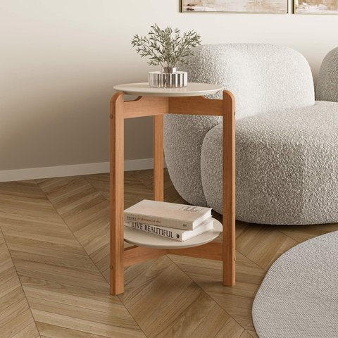 Mesa Lateral Lizz Off White com Cedro - Casa D