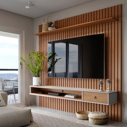 Painel Ripado Suspenso para Tv de até 60 Polegadas 2,20x1,60m Premium Quarto e Sala Cor Nature - 1