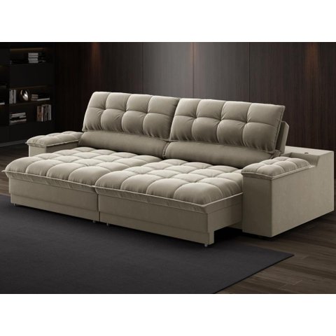 Sofá com Porta Copos e Carregador Usb Ret Rec Luke 2,10m Veludocristal Fendi - Netsofas