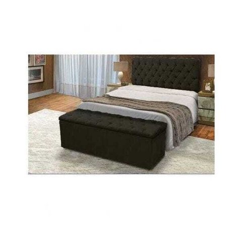 Cabeceira Mais Calçadeira Baú Casal 140cm Para Cama Box Suede Preto
