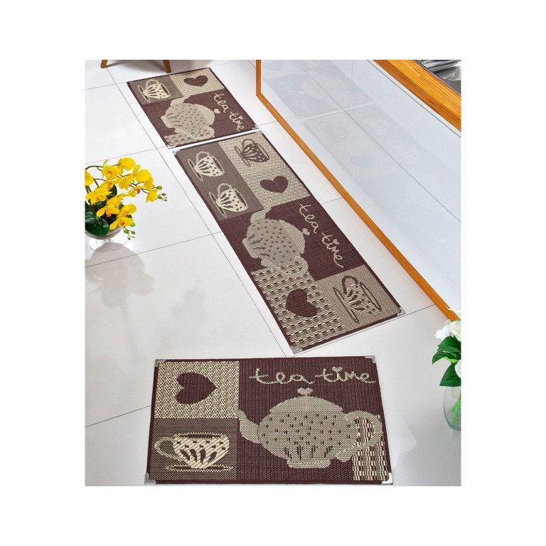 Jogo Tapete Cozinha 1,50 M Kit 3 Peças Antiderrapante Ks-71
