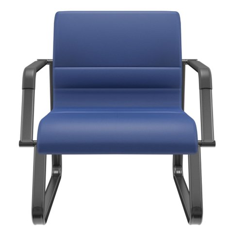 Cadeira de Escritório Recepção com Braço Fixa Preta Lev P03 Vinil Azul - Lyam Decor