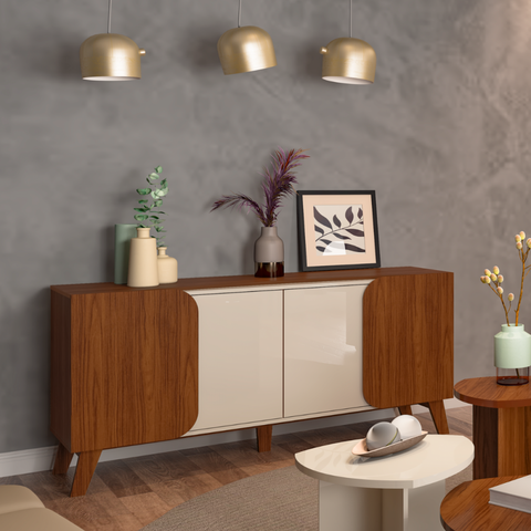 Balcão Buffet Seleto 4 Portas 2 Prateleiras Cedro/off White - Pnr Móveis