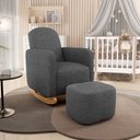 Ver imagem 5 de Poltrona de Amamentação com Balanço e Puff Orgânico Saori W01 Linho Cinza Escuro - Lyam Decor