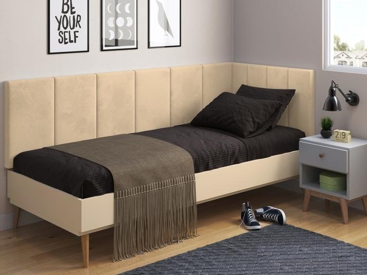 Cabeceira em L para Cama Box Solteiro Proteção Lateral Estofada - Areia Suede