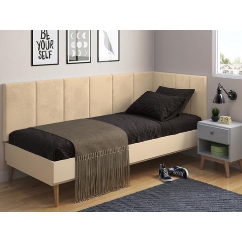 Cabeceira em L para Cama Box Solteiro Proteção Lateral Estofada - Areia Suede