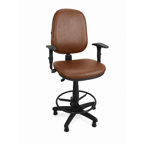 Cadeira Caixa Executiva Ergonômica Escritório Apoio Lombar Work NR17 Corino Braços Base Fixa