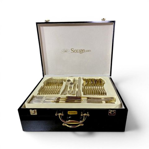 Faqueiro Maleta Soliges 72 Peças em Aço Inox Dourado 37X47X17cm