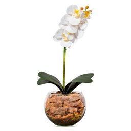 Arranjo de Orquídea Branca Artificial no Vaso Transparente Flores Permanentes - 2