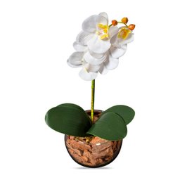 Arranjo de Orquídea Branca Artificial no Vaso Transparente Flores Permanentes - 4