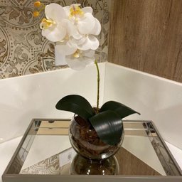 Arranjo de Orquídea Branca Artificial no Vaso Transparente Flores Permanentes - 6