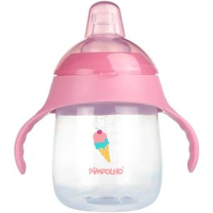 Copo de Treinamento Pimpolho Bico de Silicone Antivazamento 240ML ROSA/SORVETE