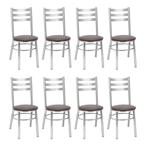 Conjunto 8 Cadeiras para Sala de Jantar Tradicional Cromado/Marrom