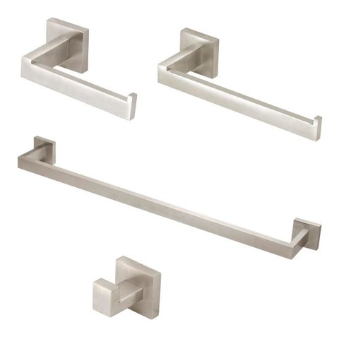 Kit Acessórios Banheiro Inox Escovado Quadrado 4 Peças Inox