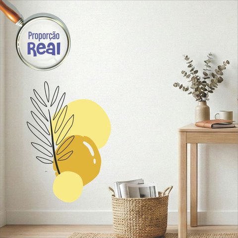 Adesivo Floral Boho Amarelo Estilo Nórdico 55x80 Minimalista Mod.02