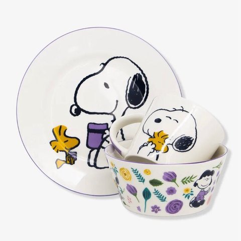 Kit 3 Peças Bowl, Caneca e Prato Snoopy Zonacriativa Kit Alimento