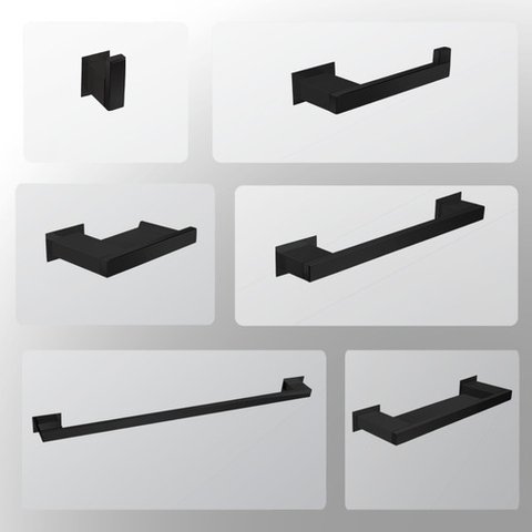 Kit Banheiro 6 Peças Inox Preto Fosco - Kromus Kitrt6b