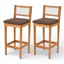 Ver imagem 2 de Kit 02 Banquetas Altas Brunella 99cm com Encosto Telinha Estilo Palha Linho Marrom - Desk Design