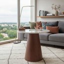 Ver imagem 1 de Mesa de Canto Cone Redondo Vidro Madeira 70cm Off White Decoraper