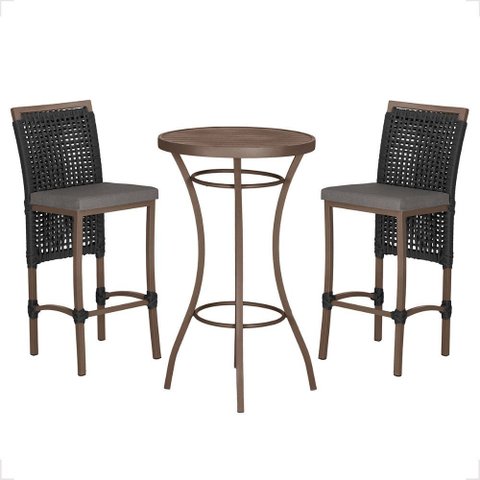 Mesa Bistro e 2 Banquetas Roma Marrom Corda Náutica 11 Trama Original