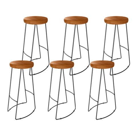 Kit 6 Banquetas Altas Togo Industrial Madeira Maciça Peroba Rosa - Desk Design