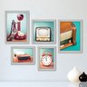 Kit com 5 Quadros Decorativos - Rádio - TV - Telefone - Máquina de Escrever - Vintage - 2