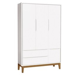 Cômoda 6 Portas e Guarda Roupa Infantil 3 Portas New Classic Branco Acetinado com Pés Madeira - - 6