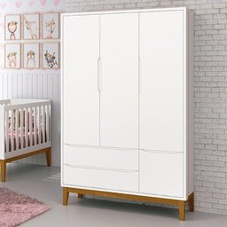 Cômoda 6 Portas e Guarda Roupa Infantil 3 Portas New Classic Branco Acetinado com Pés Madeira - - 7