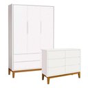 Ver imagem 1 de Cômoda 6 Portas e Guarda Roupa Infantil 3 Portas New Classic Branco Acetinado com Pés Madeira -