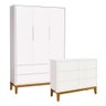 Cômoda 6 Portas e Guarda Roupa Infantil 3 Portas New Classic Branco Acetinado com Pés Madeira - - 1