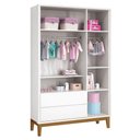 Ver imagem 5 de Cômoda 6 Portas e Guarda Roupa Infantil 3 Portas New Classic Branco Acetinado com Pés Madeira -
