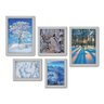 Kit Com 5 Quadros Decorativos - Inverno Montanhas Paisagem Folhas - 109kq01b - 2