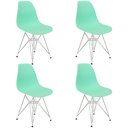 Ver imagem 1 de Kit 4 Cadeiras Charles Eames Eiffel Base Metal Cromado Verde Agua