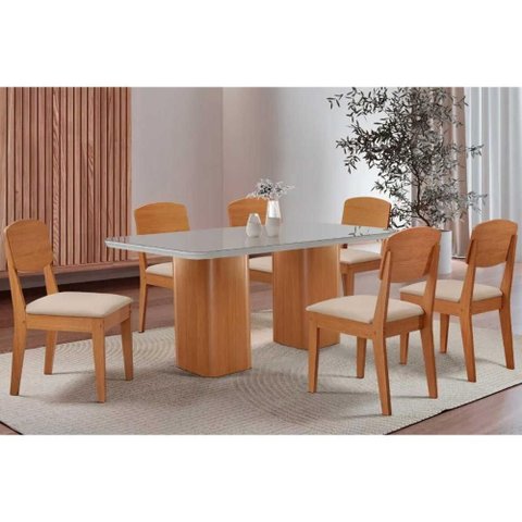 Mesa Cozinha Maldivas 180 + 6 Cad Havana Natura/Creme Rufato