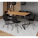 Ver imagem 1 de Mesa Industrial Jantar Retangular 137x90cm Canela Base V com 6 Cadeiras Eames Eiffel Pretas Ferro Pr