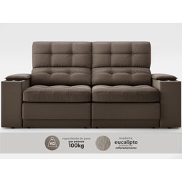 Sofá com Porta Copos e Carregador USB Eureka 1,70m Assento Retrátil e Reclinável Velosuede - 4